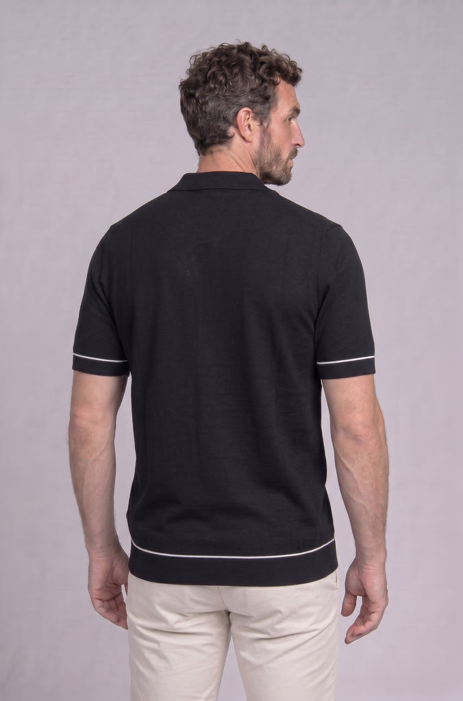 Polo Fino Tricot Negro Combinado
