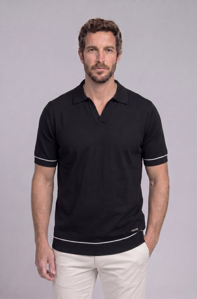 Polo Fino Tricot Negro Combinado