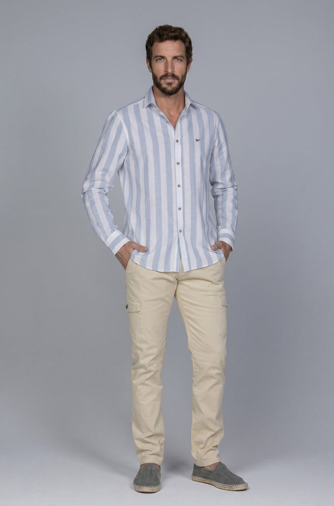 Camisa Lino Raya Ancha Celeste