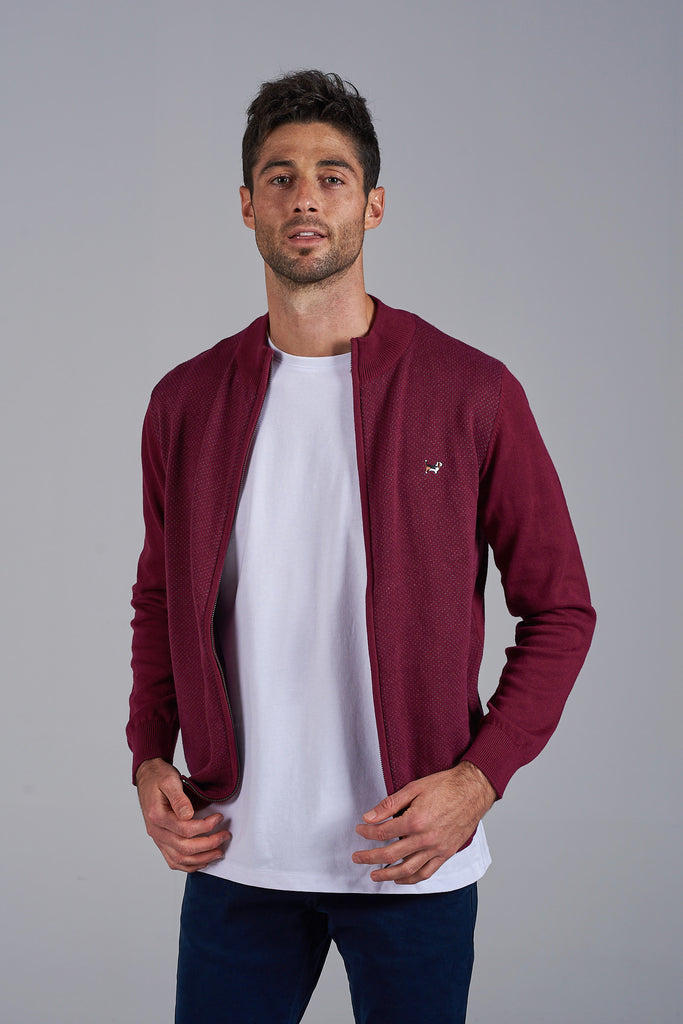 Chaqueta Cremallera Jaspeada Granate